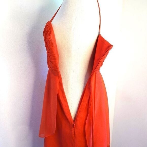 J.Crew Silk Ruched and Draped Spaghetti Strap Elegant Prom or Party Dress Coral - Picture 14 of 16